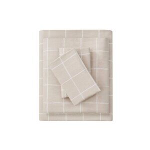 NWT Beautyrest Cotton Sheet Set Flannel 4-Piece Beige Windowpane Brown Queen